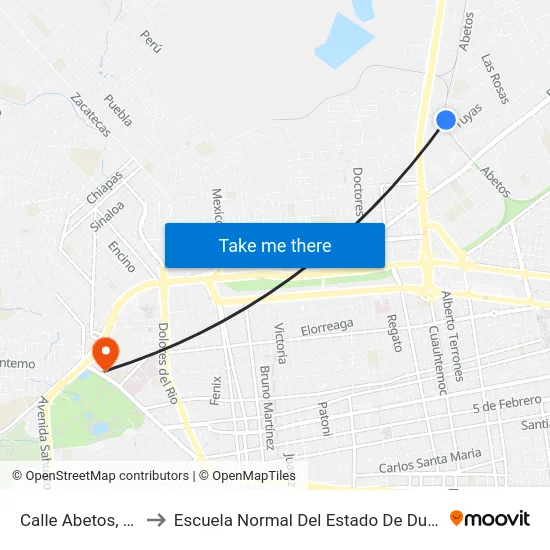 Calle Abetos, 310 to Escuela Normal Del Estado De Durango map