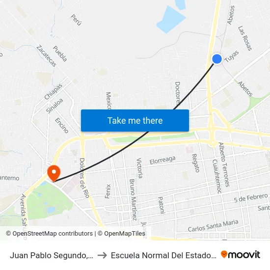 Juan Pablo Segundo, Mz6 Lt20 to Escuela Normal Del Estado De Durango map