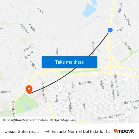 Jesús Gutiérrez, Mz4 Lt1 to Escuela Normal Del Estado De Durango map