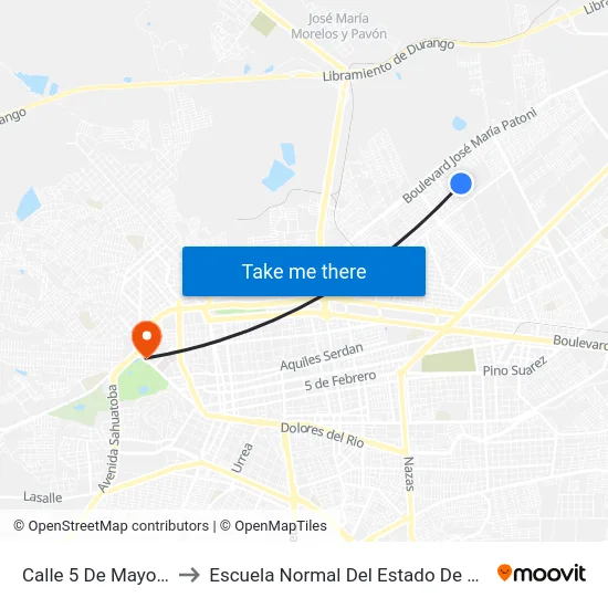 Calle 5 De Mayo, 618 to Escuela Normal Del Estado De Durango map