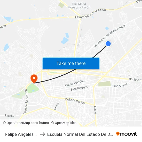 Felipe Angeles, 700 to Escuela Normal Del Estado De Durango map