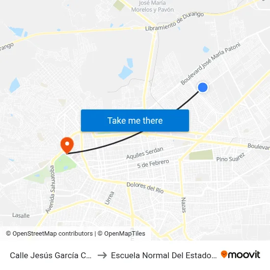 Calle Jesús García Corona, 308 to Escuela Normal Del Estado De Durango map