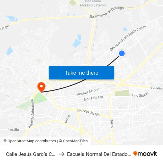 Calle Jesús García Corona, 204 to Escuela Normal Del Estado De Durango map
