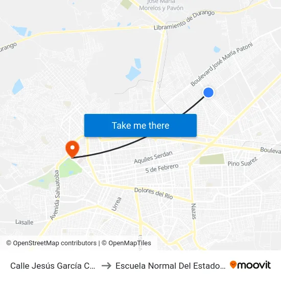 Calle Jesús García Corona, 114 to Escuela Normal Del Estado De Durango map