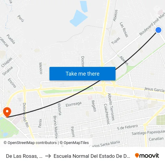 De Las Rosas, 804 to Escuela Normal Del Estado De Durango map