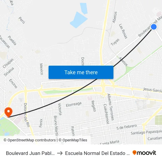 Boulevard Juan Pablo Ii, 1102 to Escuela Normal Del Estado De Durango map
