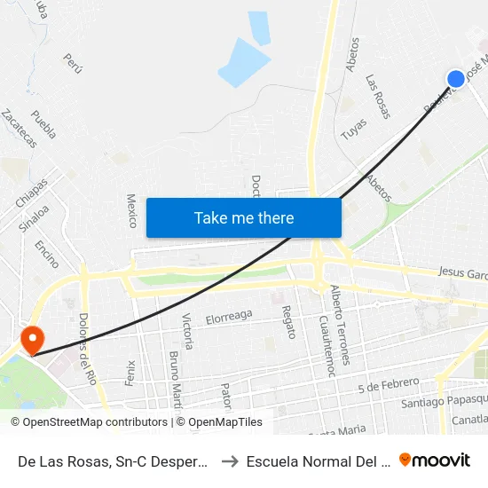 De Las Rosas, Sn-C Desperdicios Industriales Medina to Escuela Normal Del Estado De Durango map
