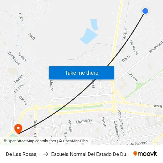 De Las Rosas, 98 to Escuela Normal Del Estado De Durango map