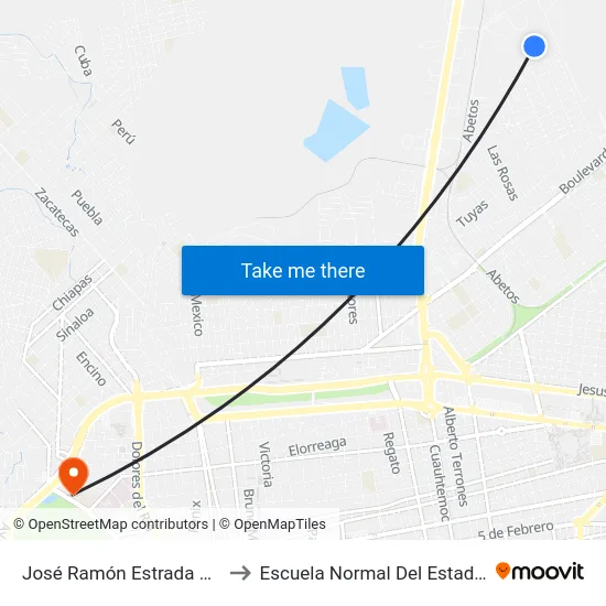 José Ramón Estrada Guereca, 215 to Escuela Normal Del Estado De Durango map