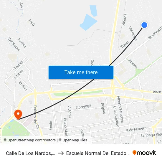 Calle De Los Nardos, Mz18 Lt2 to Escuela Normal Del Estado De Durango map