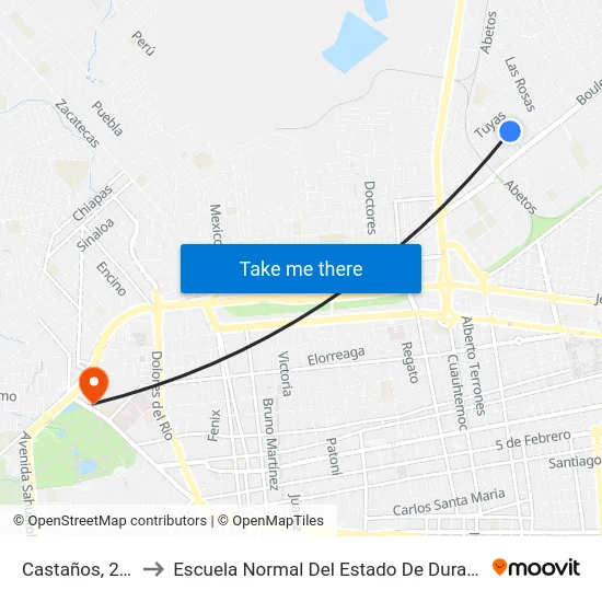 Castaños, 202 to Escuela Normal Del Estado De Durango map
