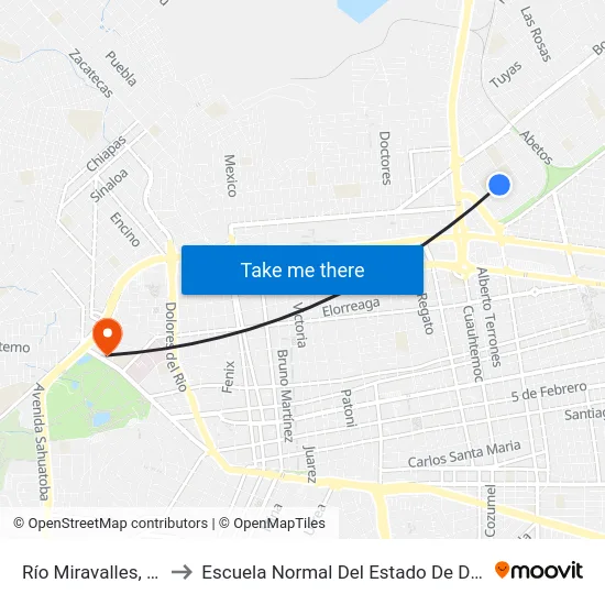 Río Miravalles, Sn-S to Escuela Normal Del Estado De Durango map