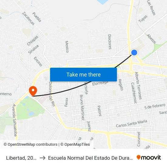 Libertad, 205a to Escuela Normal Del Estado De Durango map