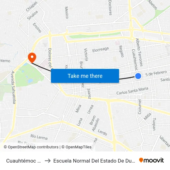 Cuauhtémoc 318 to Escuela Normal Del Estado De Durango map