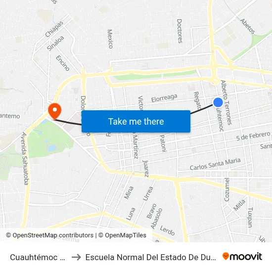 Cuauhtémoc 301 to Escuela Normal Del Estado De Durango map