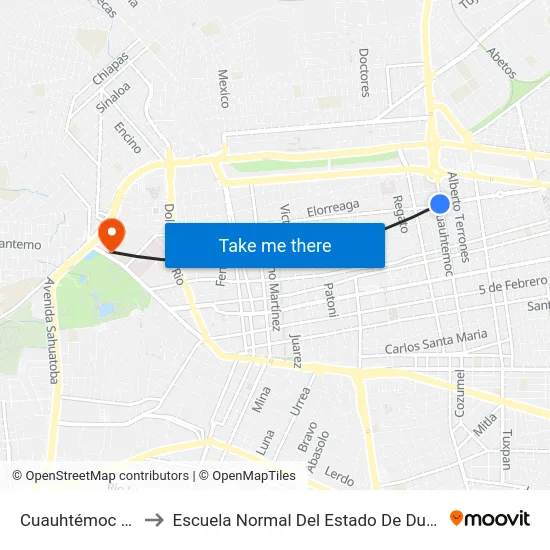 Cuauhtémoc 401 to Escuela Normal Del Estado De Durango map