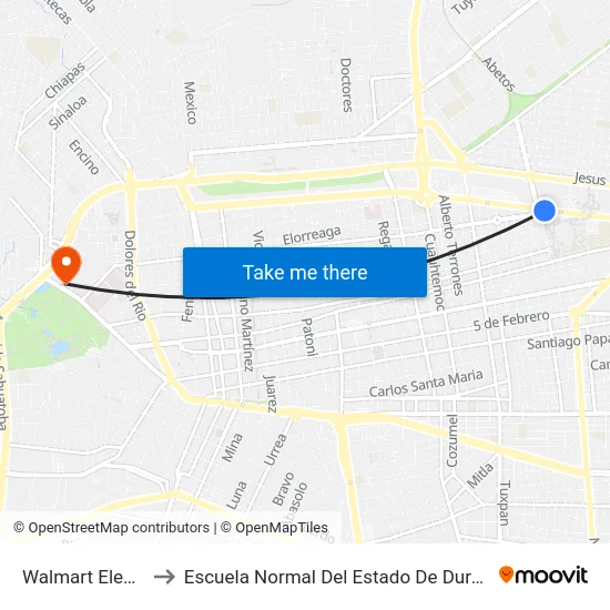 Walmart Eleden to Escuela Normal Del Estado De Durango map