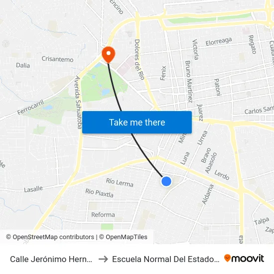 Calle Jerónimo Hernández 201 to Escuela Normal Del Estado De Durango map