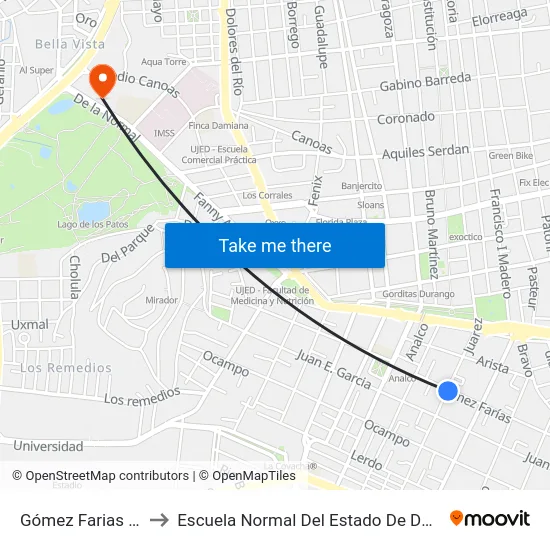 Gómez Farias 204 to Escuela Normal Del Estado De Durango map