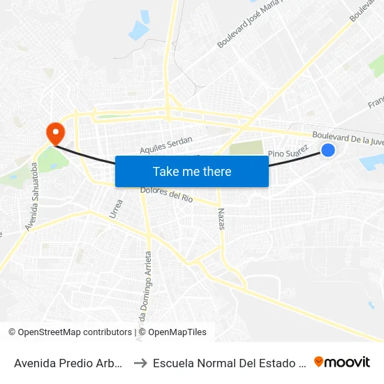 Avenida Predio Arboleda 225 to Escuela Normal Del Estado De Durango map