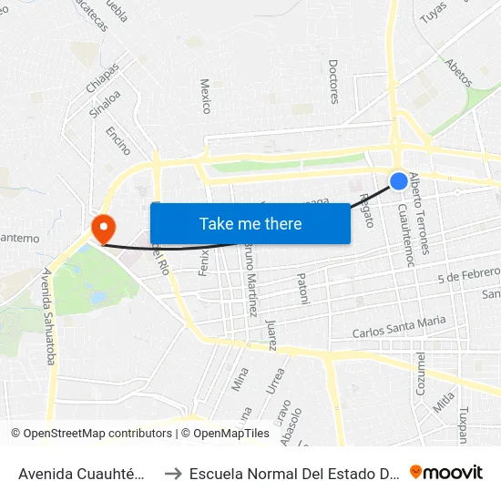 Avenida Cuauhtémoc 500 to Escuela Normal Del Estado De Durango map