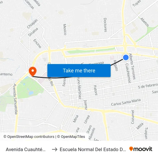 Avenida Cuauhtémoc 500 to Escuela Normal Del Estado De Durango map