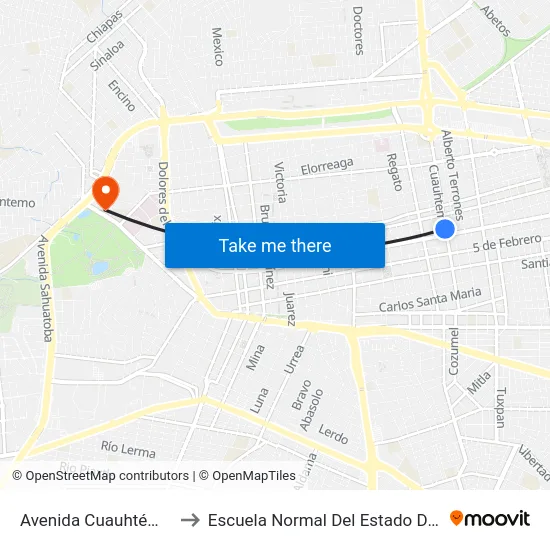 Avenida Cuauhtémoc 212 to Escuela Normal Del Estado De Durango map