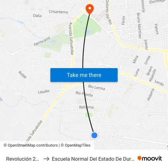 Revolución 2300 to Escuela Normal Del Estado De Durango map