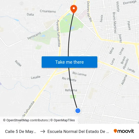 Calle 5 De Mayo 501 to Escuela Normal Del Estado De Durango map