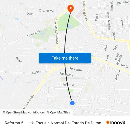 Reforma 501 to Escuela Normal Del Estado De Durango map