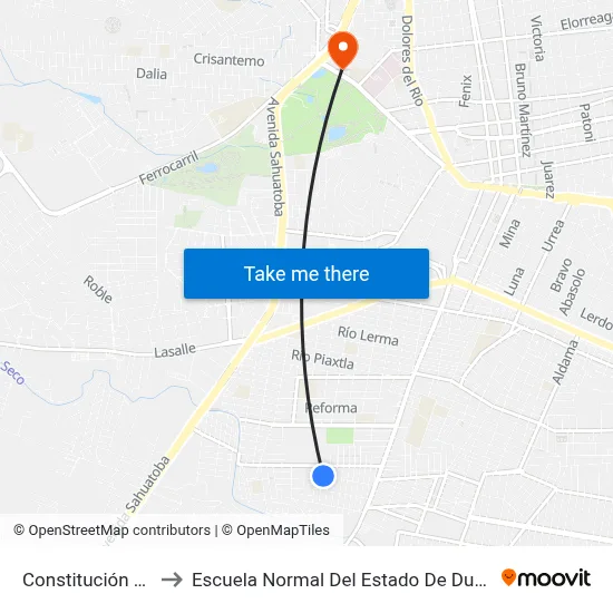 Constitución 201 to Escuela Normal Del Estado De Durango map