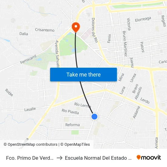 Fco. Primo De Verdad 1395 to Escuela Normal Del Estado De Durango map
