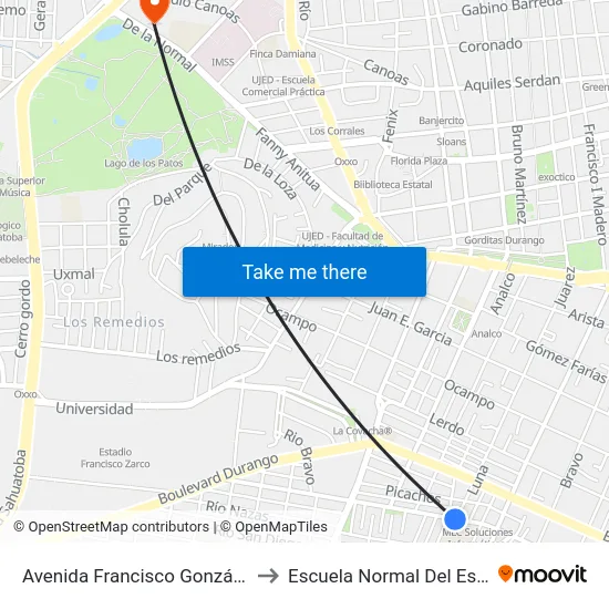 Avenida Francisco González De La Vega 408 to Escuela Normal Del Estado De Durango map