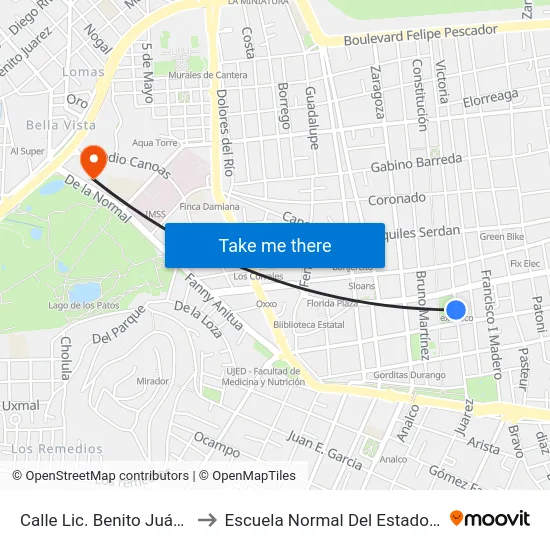 Calle Lic. Benito Juárez 319bis to Escuela Normal Del Estado De Durango map