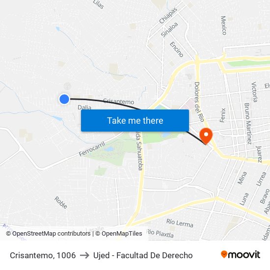 Crisantemo, 1006 to Ujed - Facultad De Derecho map