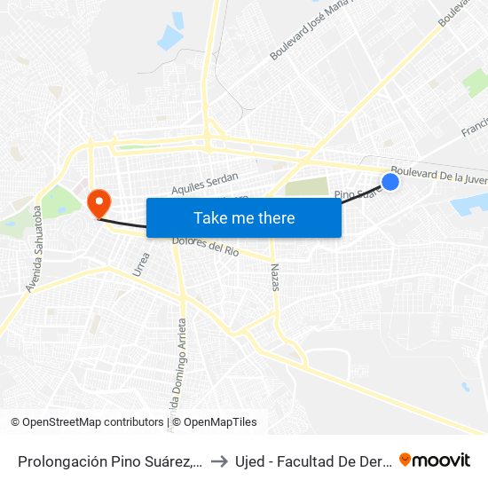 Prolongación Pino Suárez, 502a to Ujed - Facultad De Derecho map