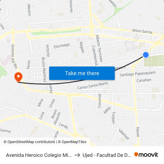 Avenida Heroico Colegio Militar, 118 to Ujed - Facultad De Derecho map