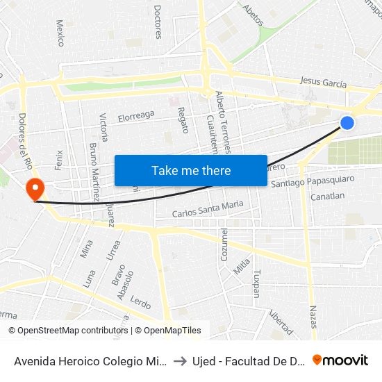 Avenida Heroico Colegio Militar, 308 to Ujed - Facultad De Derecho map
