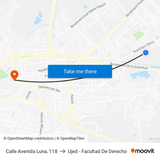 Calle Avenida Luna, 118 to Ujed - Facultad De Derecho map