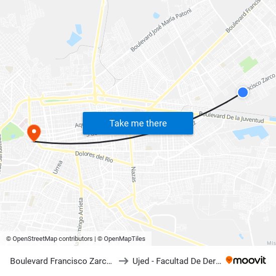 Boulevard Francisco Zarco, 307 to Ujed - Facultad De Derecho map