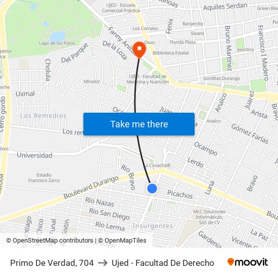 Primo De Verdad, 704 to Ujed - Facultad De Derecho map