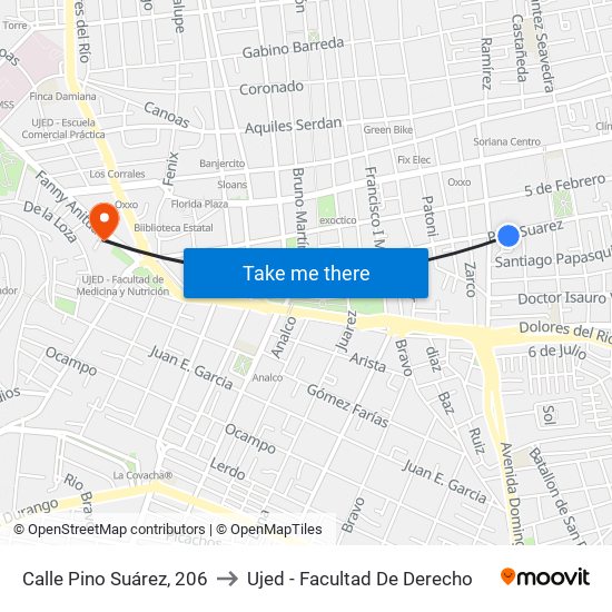 Calle Pino Suárez, 206 to Ujed - Facultad De Derecho map