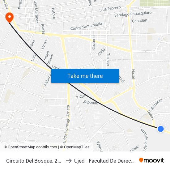 Circuito Del Bosque, 285 to Ujed - Facultad De Derecho map