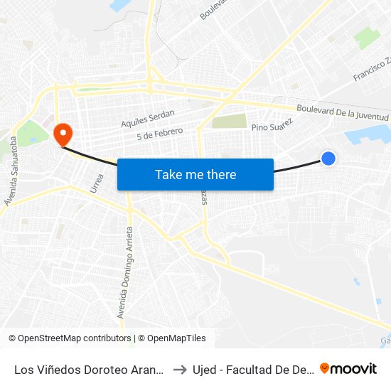 Los Viñedos Doroteo Arango, 306 to Ujed - Facultad De Derecho map