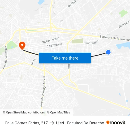 Calle Gómez Farías, 217 to Ujed - Facultad De Derecho map