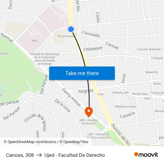 Canoas, 308 to Ujed - Facultad De Derecho map