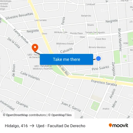 Hidalgo, 416 to Ujed - Facultad De Derecho map