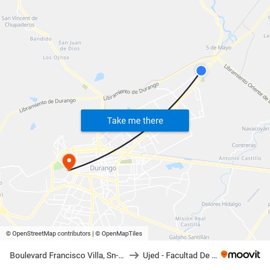Boulevard Francisco Villa, Sn-S Gasolinera to Ujed - Facultad De Derecho map