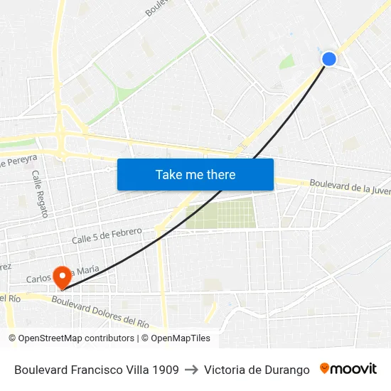 Boulevard Francisco Villa 1909 to Victoria de Durango map