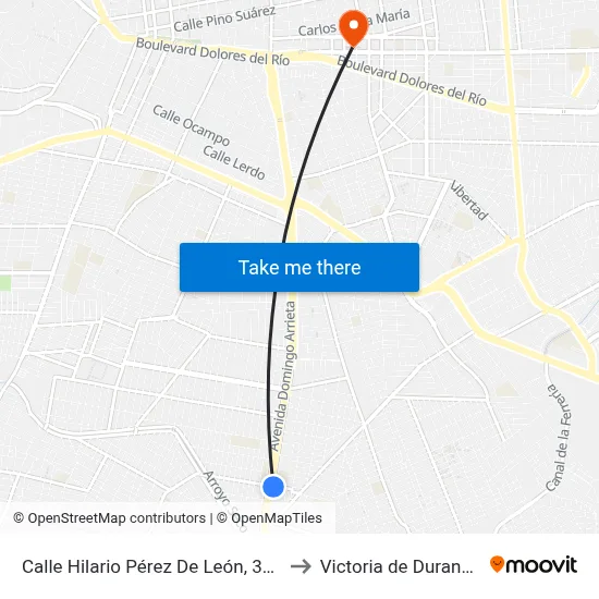 Calle Hilario Pérez De León, 305 to Victoria de Durango map